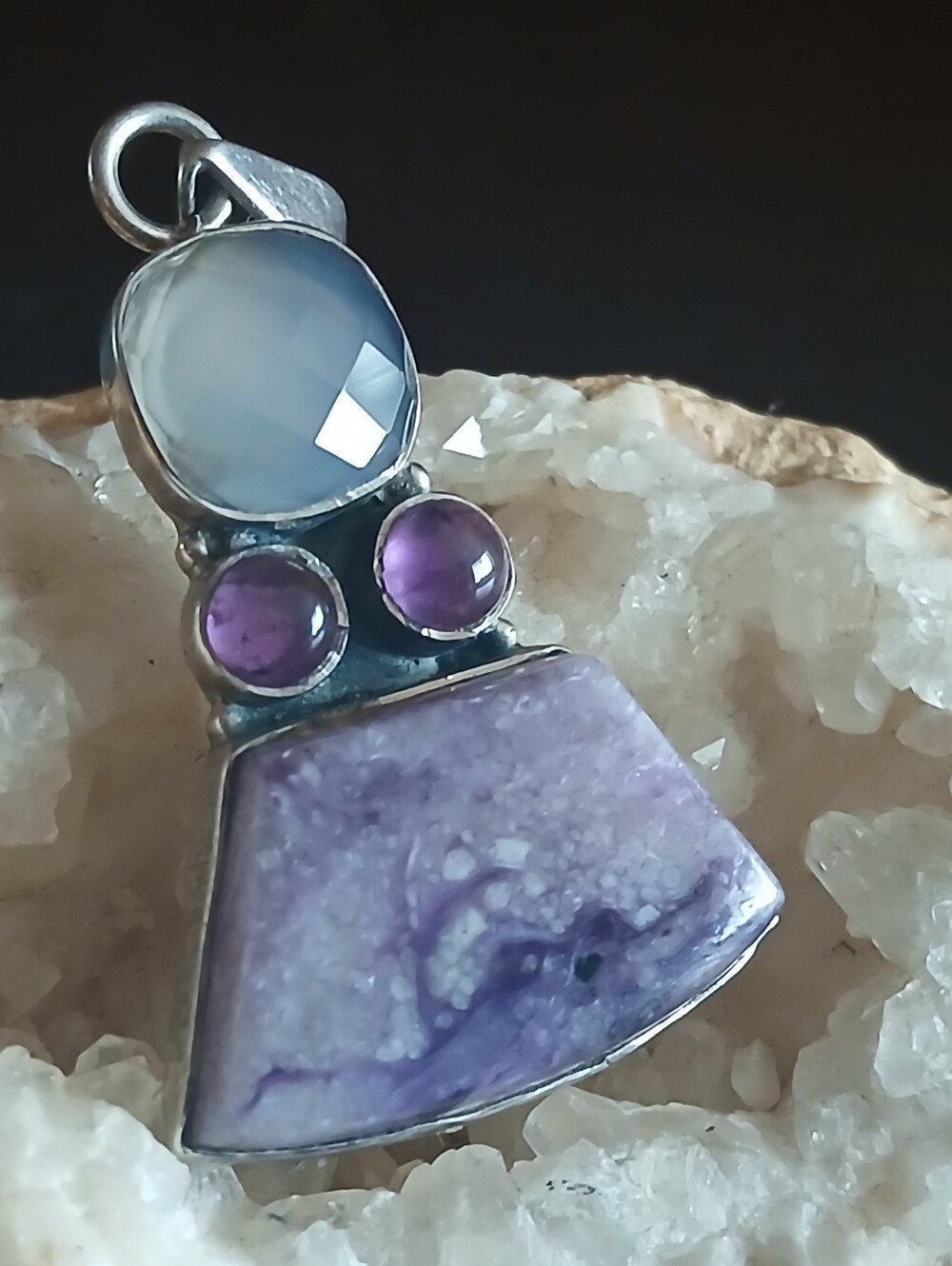 ARTISAN sterling silver amethyst & rose quartz pendant